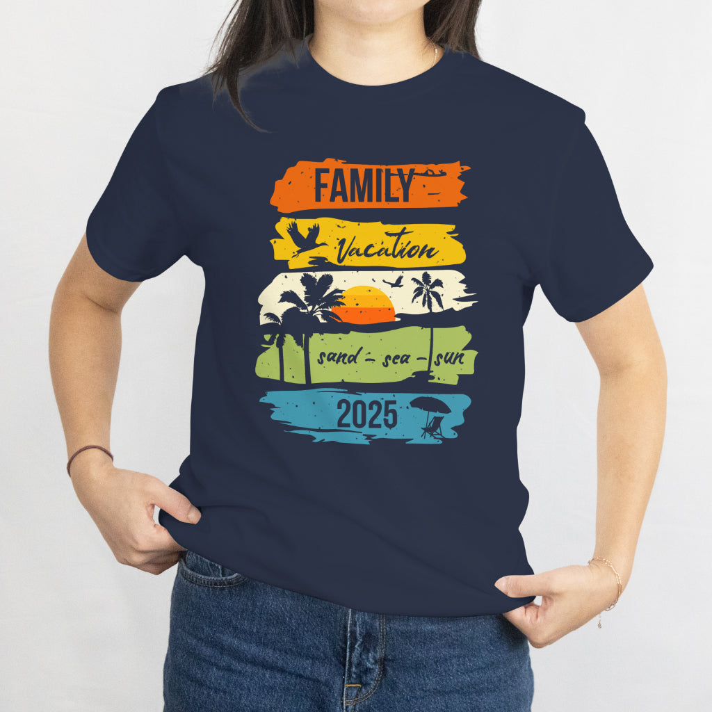 Family Vacation 2025 Unisex Tee - Sand, Sea & Sun Matching Trip Shirt