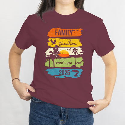 Family Vacation 2025 Unisex Tee - Sand, Sea & Sun Matching Trip Shirt