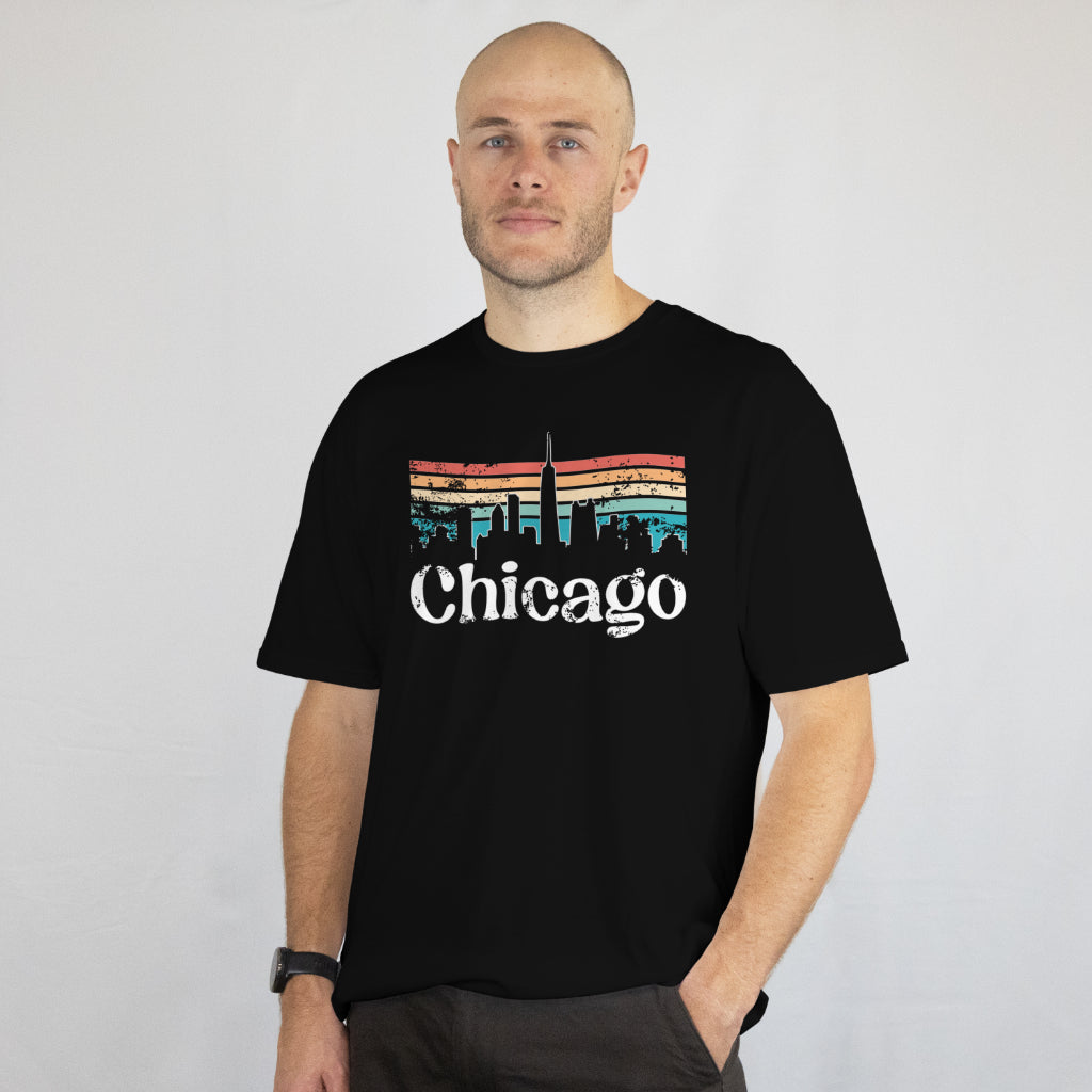 Chicago Skyline Retro Sunset Unisex Tee - Vintage Cityscape T-Shirt - Travel Gift - Printed in USA