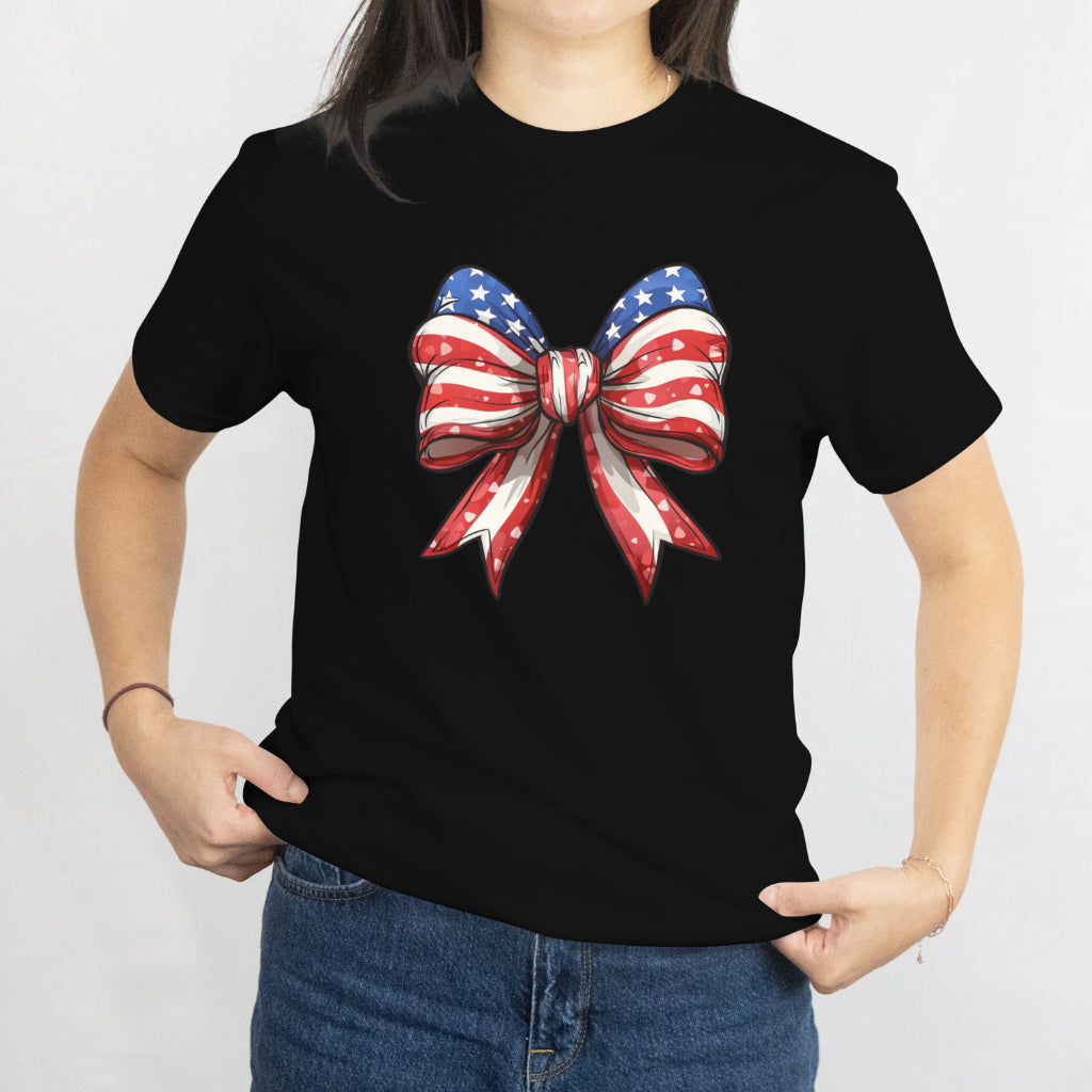 Coquette Bow 4th of July Unisex Tee – American Flag Patriotic Aesthetic Shirt