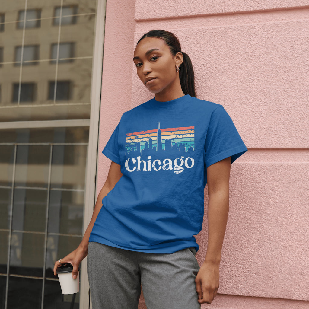 Chicago Skyline Retro Sunset Unisex Tee - Vintage Cityscape T-Shirt - Travel Gift - Printed in USA