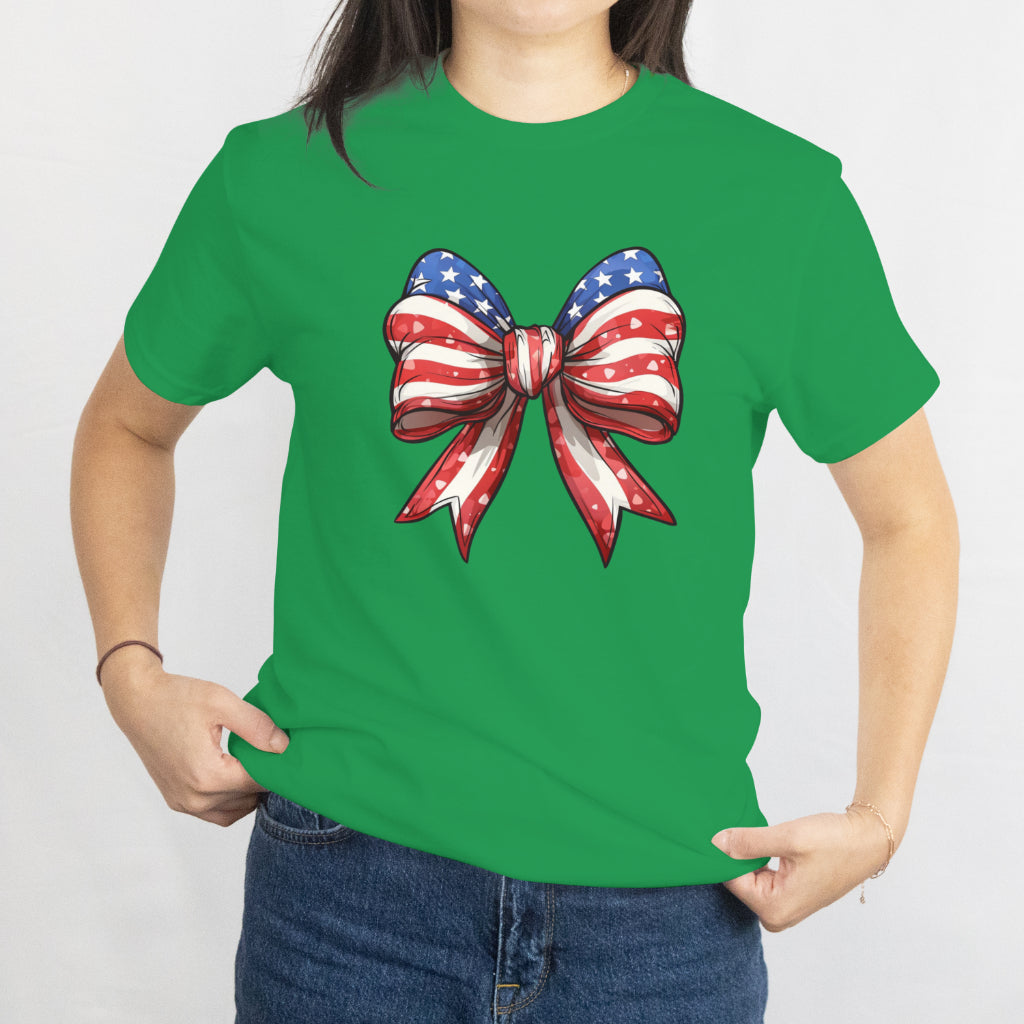 Coquette Bow 4th of July Unisex Tee – American Flag Patriotic Aesthetic Shirt