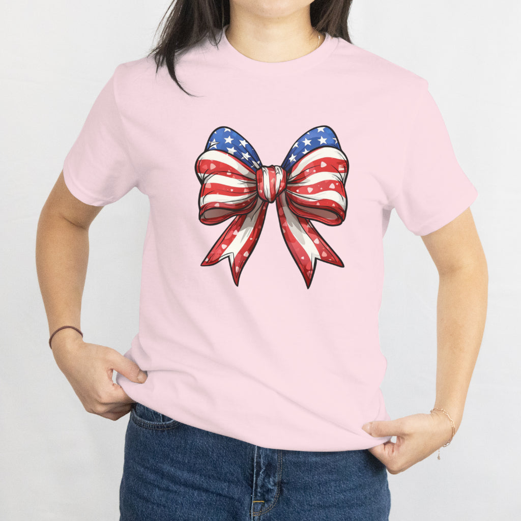 Coquette Bow 4th of July Unisex Tee – American Flag Patriotic Aesthetic Shirt