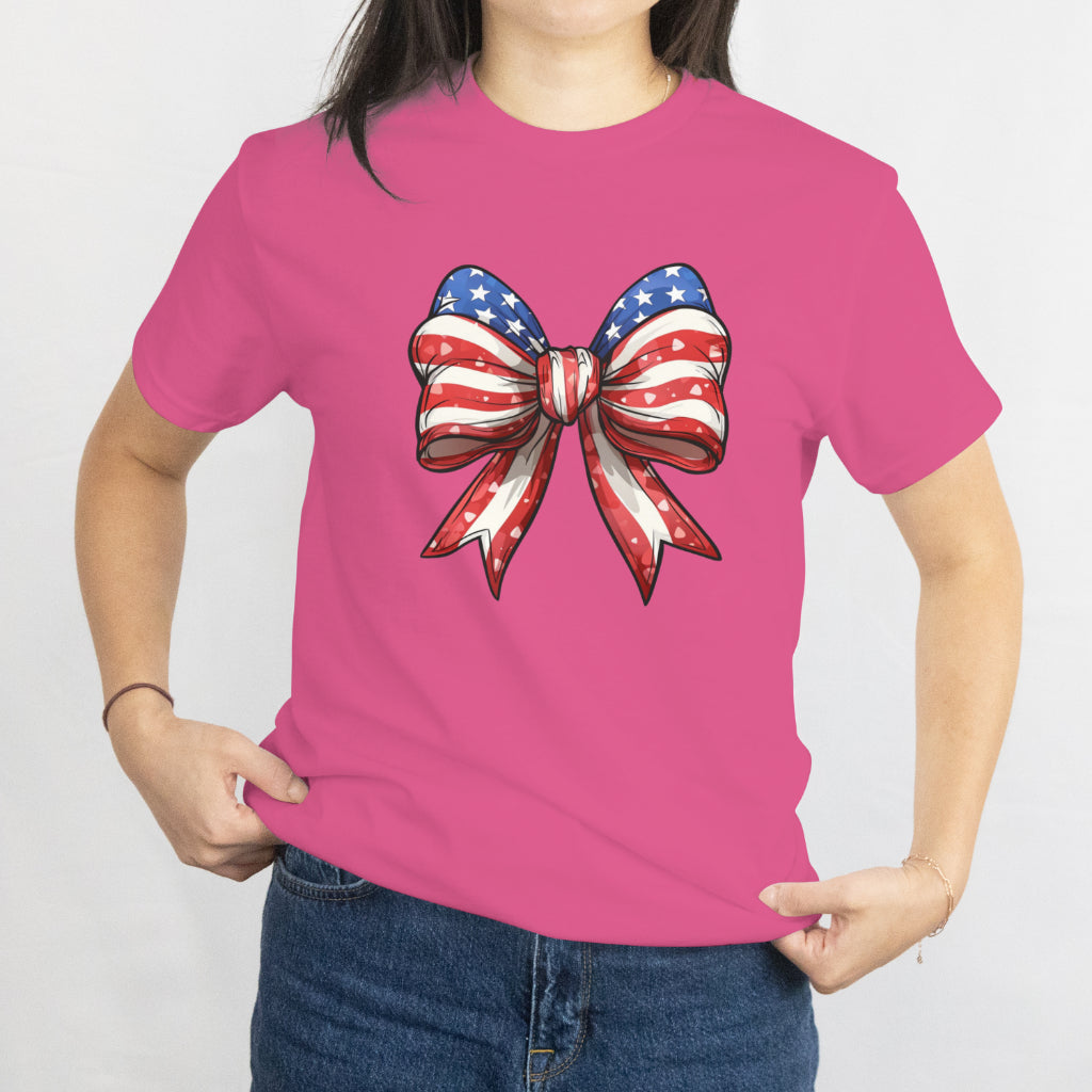 Coquette Bow 4th of July Unisex Tee – American Flag Patriotic Aesthetic Shirt