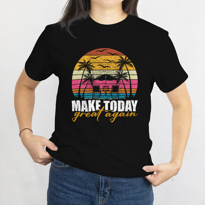 Vintage Circle Sunset Chair & Umbrella T-Shirt - Retro Beach Vacation Tee, Summer Sunset Graphic, Relaxing Holiday Shirt