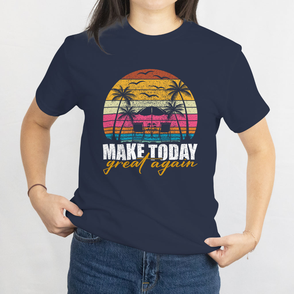 Vintage Circle Sunset Chair & Umbrella T-Shirt - Retro Beach Vacation Tee, Summer Sunset Graphic, Relaxing Holiday Shirt