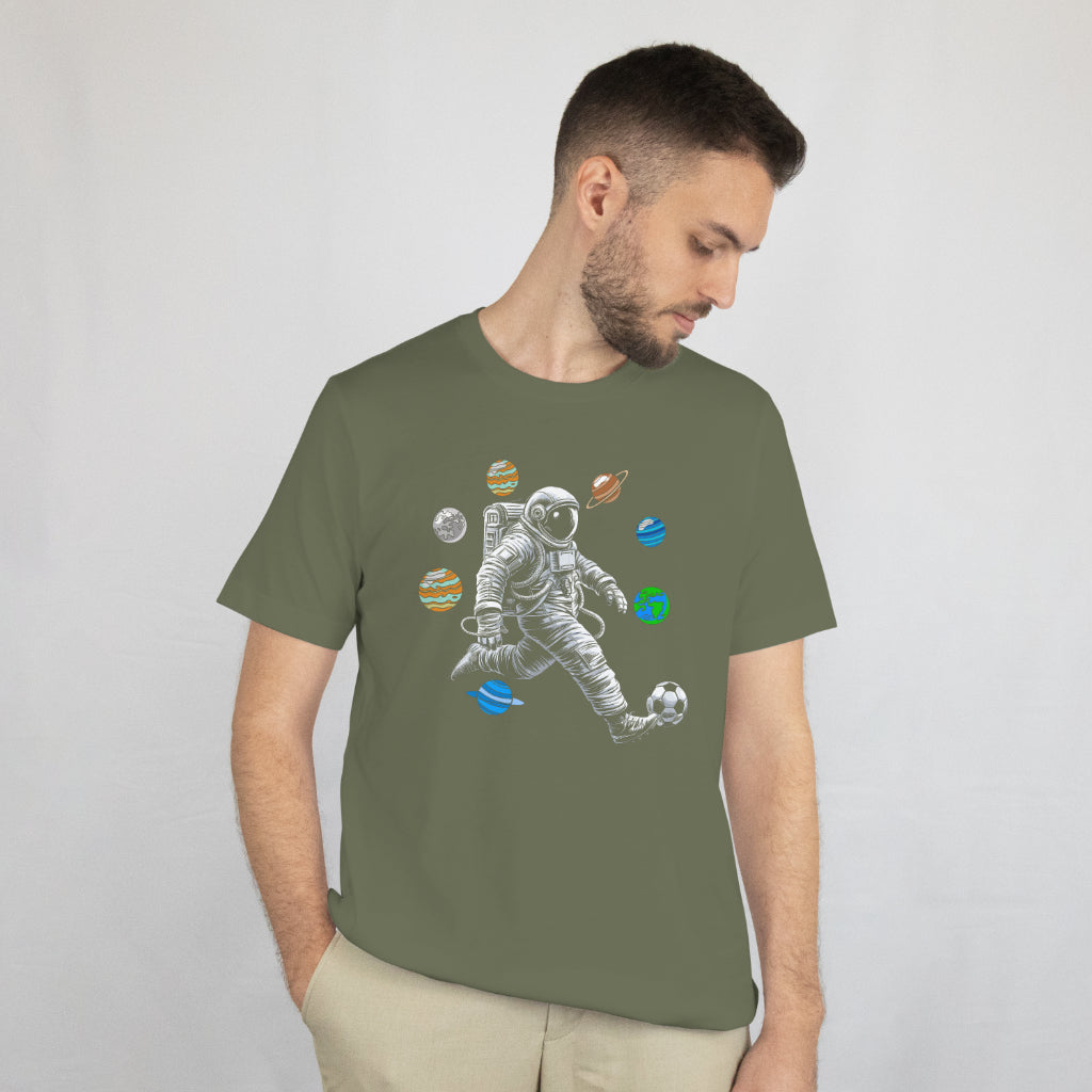 Astronaut Playing Soccer T-Shirt – Space Lover Gift, Sci-Fi Tee, Galaxy Shirt