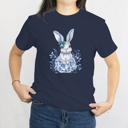 Blue Bunny Easter Unisex Tee – Coquette Bow Rabbit Cute Spring Shirt