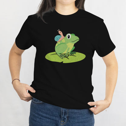 Snail Riding Turtle and Frog Unisex Tee - Funny Slow Life Animal Shirt