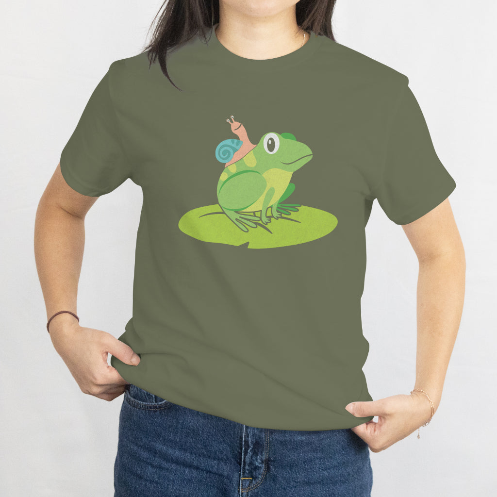 Snail Riding Turtle and Frog Unisex Tee - Funny Slow Life Animal Shirt