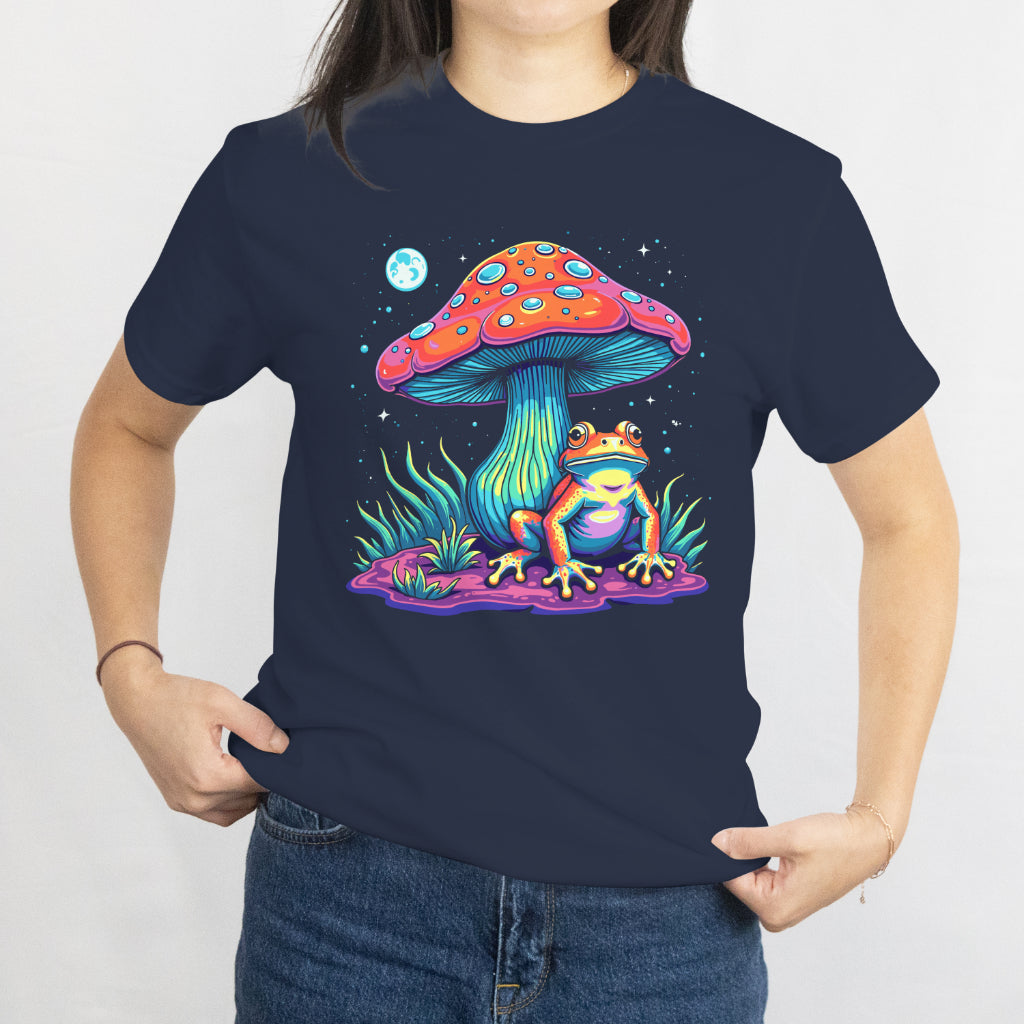 Psychedelic Frog Under Mushroom Unisex Tee - Trippy Nature T-Shirt