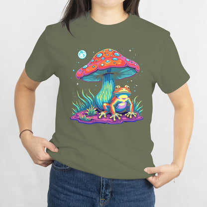 Psychedelic Frog Under Mushroom Unisex Tee - Trippy Nature T-Shirt