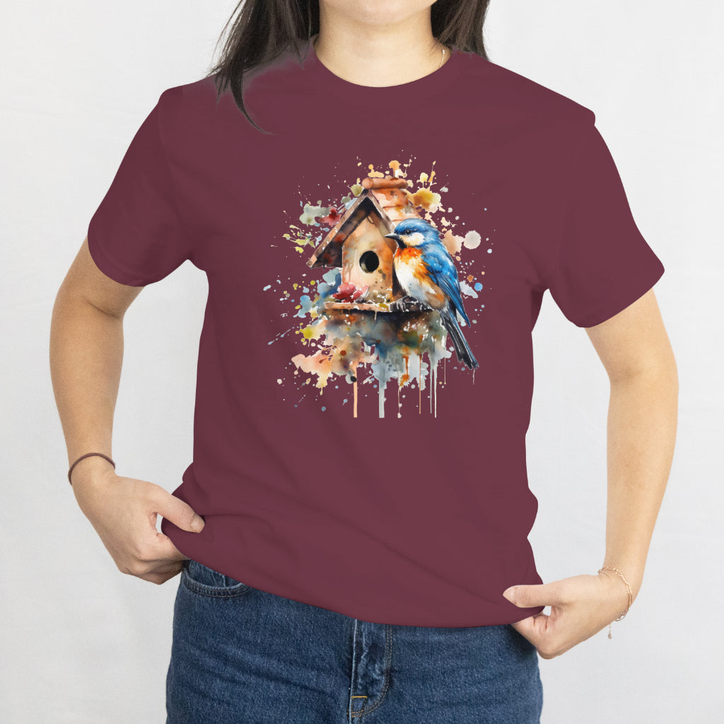 Watercolor Birdhouse Unisex Tee – Artistic Nature Design