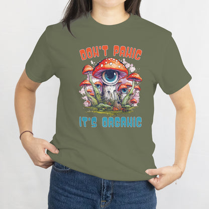 Mystical Eye in Mushroom Forest Unisex Tee - Don't Panic, It's Organic Psychedelic Shirt