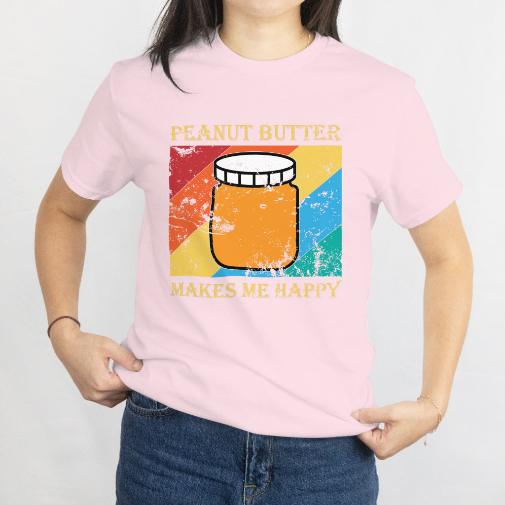 Peanut Butter Makes Me Happy T-Shirt - Retro Style Foodie Lover Tee, Funny Snack Shirt, Printed in USA