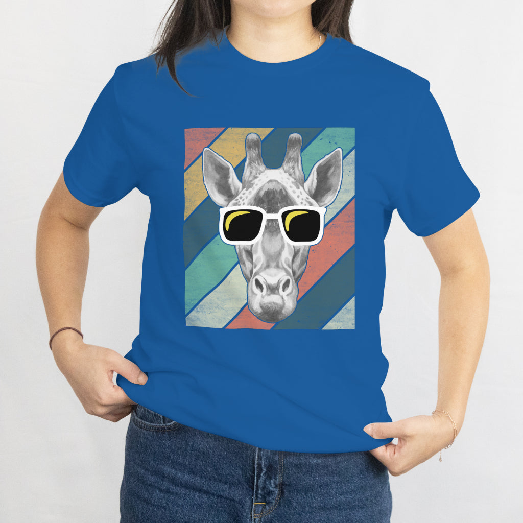 Giraffe Vintage Sunglasses T-Shirt - Retro Safari Animal Lover Tee, Funny Wildlife Unisex Tee, Printed in USA