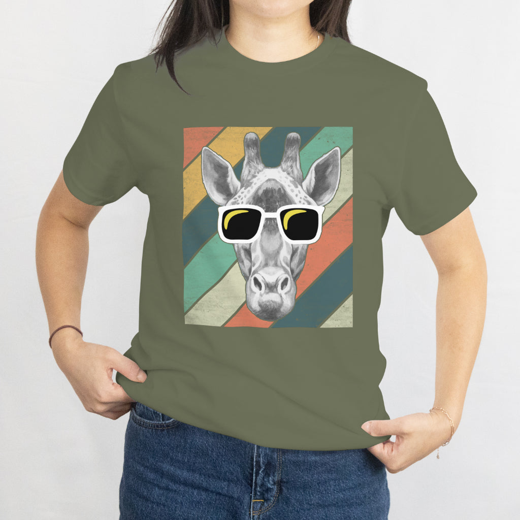 Giraffe Vintage Sunglasses T-Shirt - Retro Safari Animal Lover Tee, Funny Wildlife Unisex Tee, Printed in USA