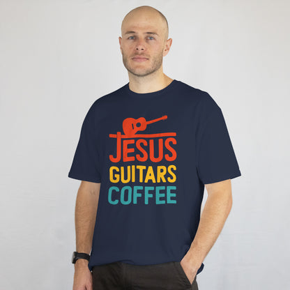 Jesus Guitars Coffee Funny Music T-Shirt - Christian Guitarist Unisex Tee - Music Lover Gift - Printed in USA