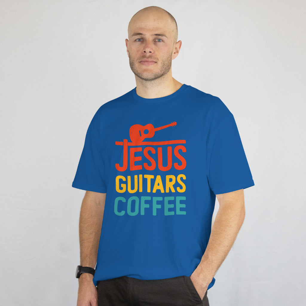 Jesus Guitars Coffee Funny Music T-Shirt - Christian Guitarist Unisex Tee - Music Lover Gift - Printed in USA