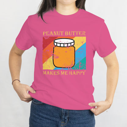 Peanut Butter Makes Me Happy T-Shirt - Retro Style Foodie Lover Tee, Funny Snack Shirt, Printed in USA