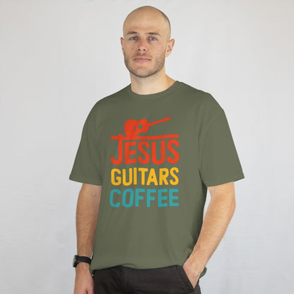 Jesus Guitars Coffee Funny Music T-Shirt - Christian Guitarist Unisex Tee - Music Lover Gift - Printed in USA