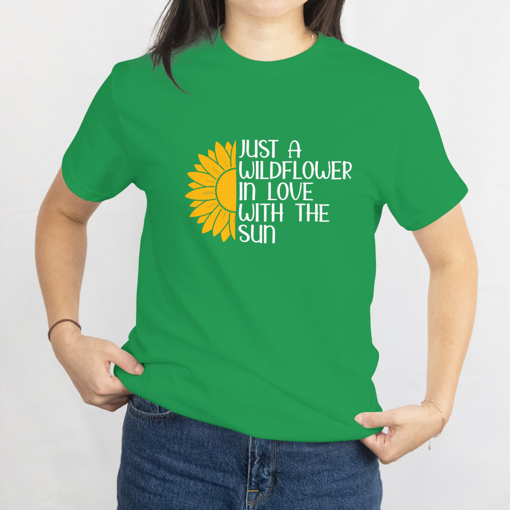 Just a Wildflower in Love with the Sun T-Shirt - Boho Floral Sun Lover Tee, Nature Aesthetic Shirt, Printed in USA