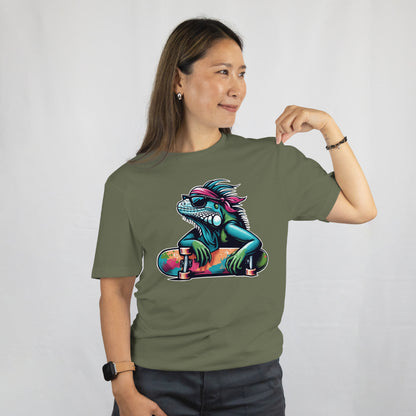 Cool Iguana Skateboard T-Shirt, Funny Skater Unisex Tee, Reptile Lover Gift, Skateboarding Lizard Shirt, Printed in USA