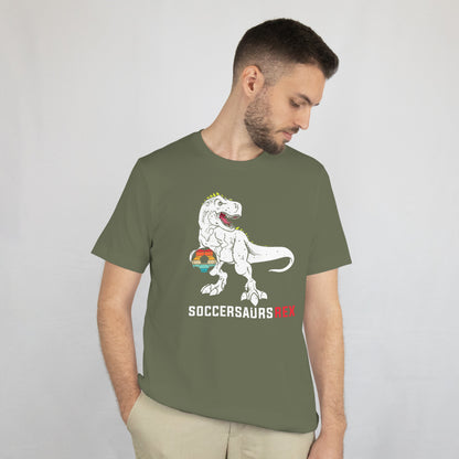 Soccersaurus Rex Shirt - Funny Soccer Dinosaur Tee - Cute Soccer Boy Gift - T-Rex Sports T-Shirt - Unisex Tee