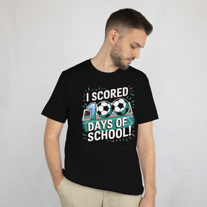 I Scored 100 Days of School Shirt - Funny Soccer Teacher Tee - 100th Day Celebration - Kids Soccer Gift - Unisex Tee