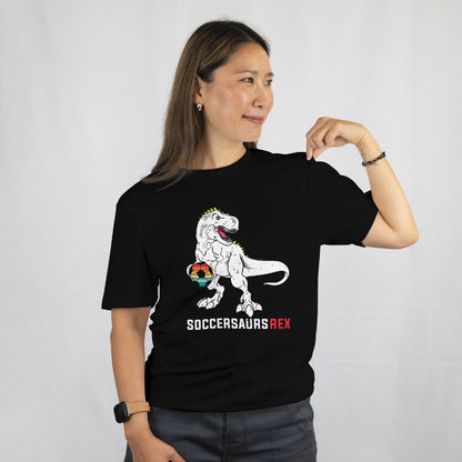 Soccersaurus Rex Shirt - Funny Soccer Dinosaur Tee - Cute Soccer Boy Gift - T-Rex Sports T-Shirt - Unisex Tee