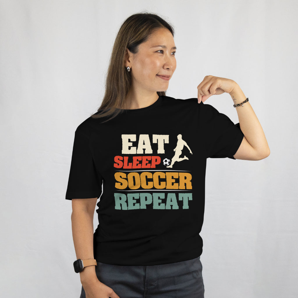 Eat Sleep Soccer Repeat Shirt - Funny Soccer Lover Tee - Soccer Player Gift - Sports Fan T-Shirt - Unisex Tee