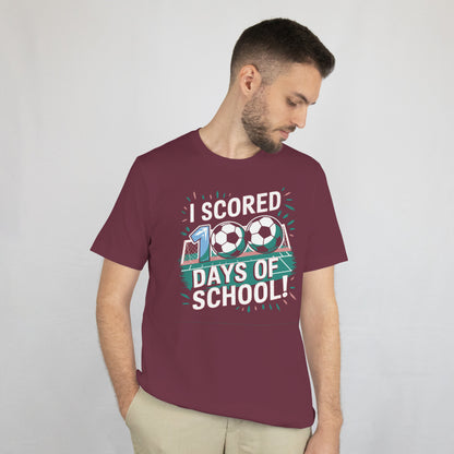 I Scored 100 Days of School Shirt - Funny Soccer Teacher Tee - 100th Day Celebration - Kids Soccer Gift - Unisex Tee