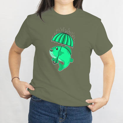 Fish with Umbrella St. Patrick's Day T-Shirt - Funny Irish Lucky Shamrock Tee, Green Festive Outfit, Leprechaun Gift