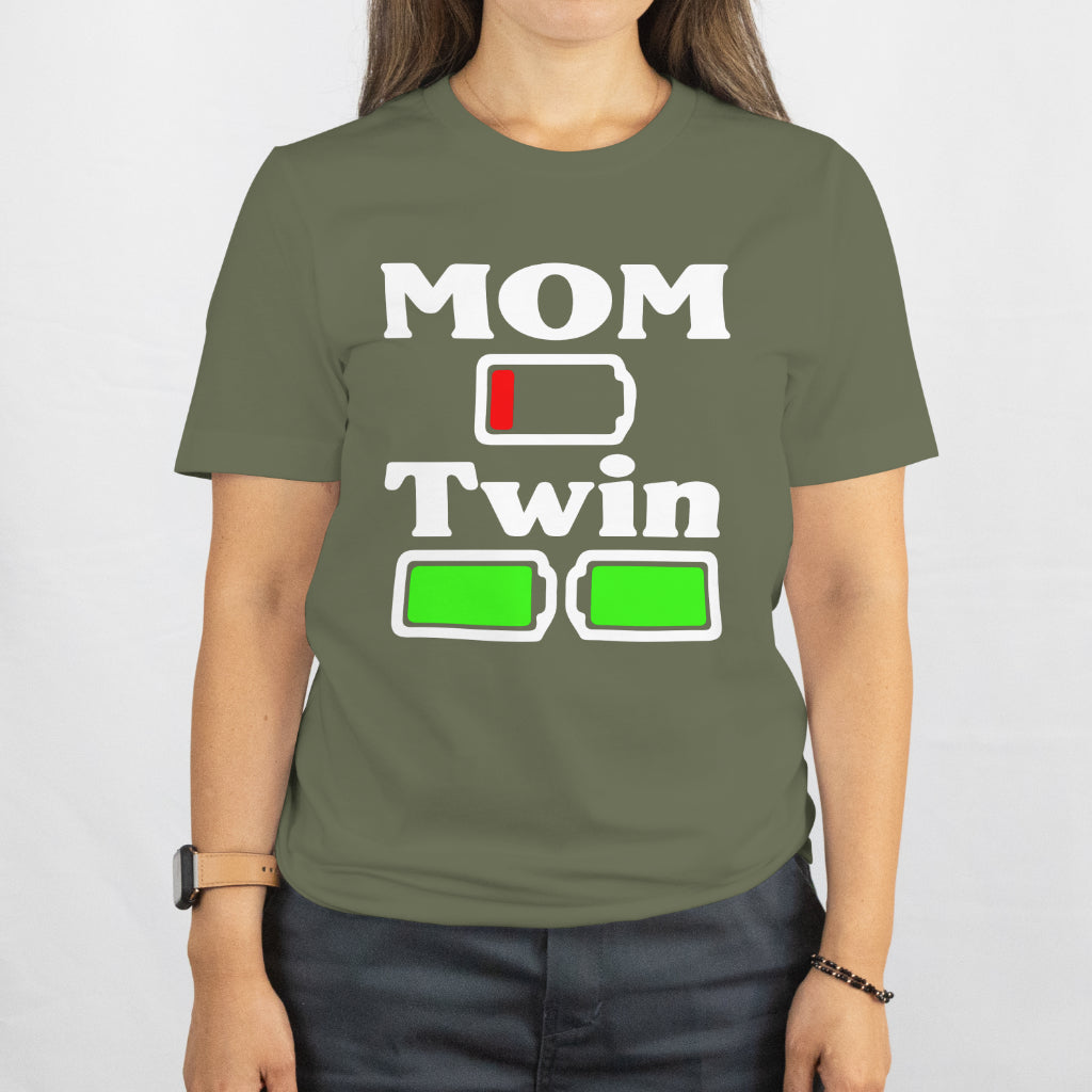 Tired Twin Mom Shirt – Low Battery Mom Life Tee, Funny Twin Mom Gift