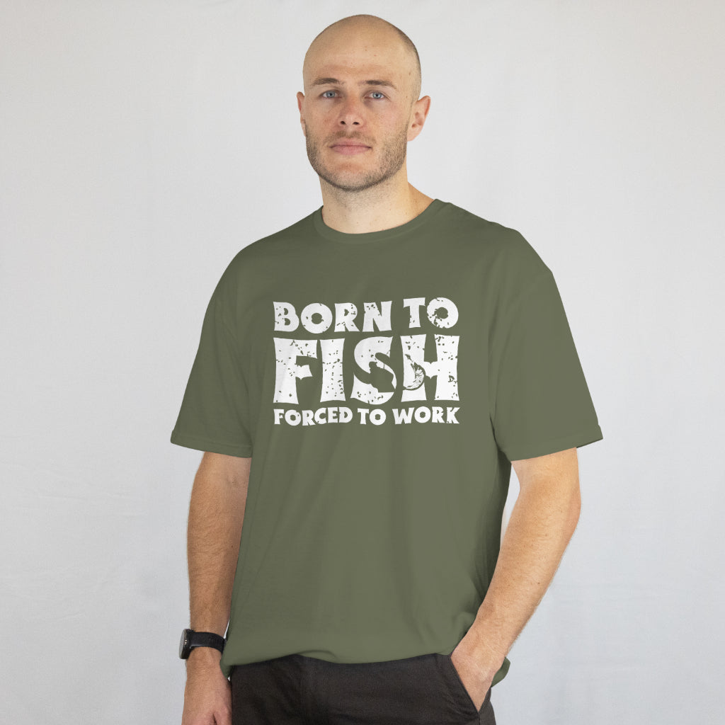 Born To Fish Forced To Work T-Shirt - Funny Bass Fishing Tee, Fisherman Gift, Outdoorsmen Shirt, Printed in USA