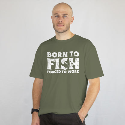 Born To Fish Forced To Work T-Shirt - Funny Bass Fishing Tee, Fisherman Gift, Outdoorsmen Shirt, Printed in USA