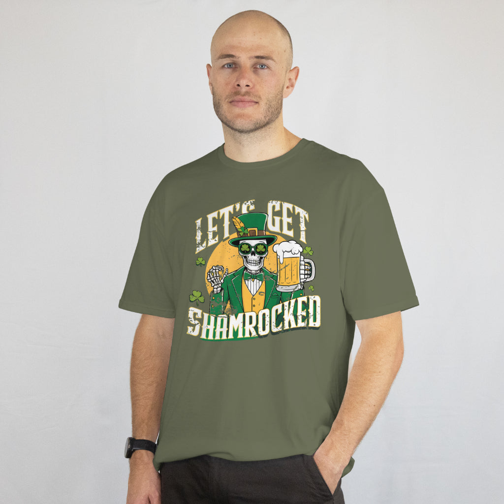 St. Patrick's Day Skeleton Beer Tee – Funny Irish Drinking Shirt – Shamrock Skeleton Unisex T-Shirt – Printed in USA