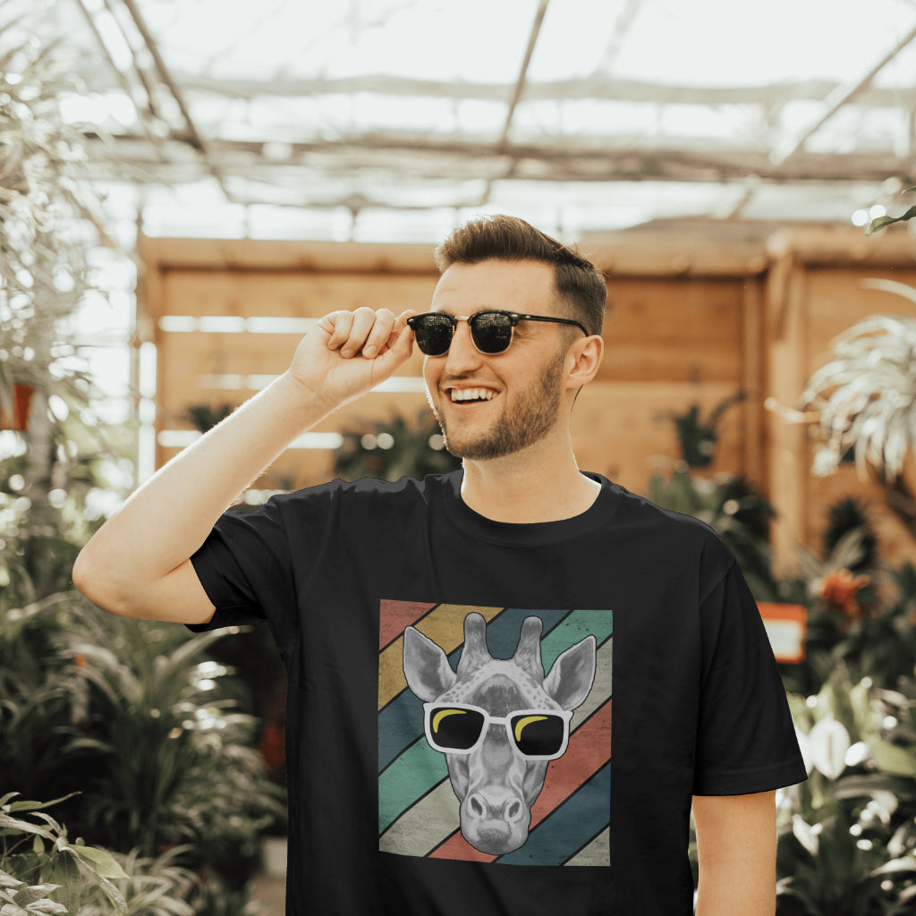 Giraffe Vintage Sunglasses T-Shirt - Retro Safari Animal Lover Tee, Funny Wildlife Unisex Tee, Printed in USA