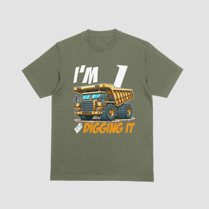 I’m 1 and Digging It – Dump Truck 1st Birthday T-Shirt