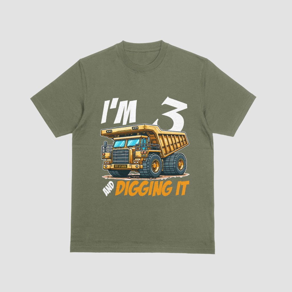 I’m 3 and Digging It – Dump Truck 3rd Birthday T-Shirt