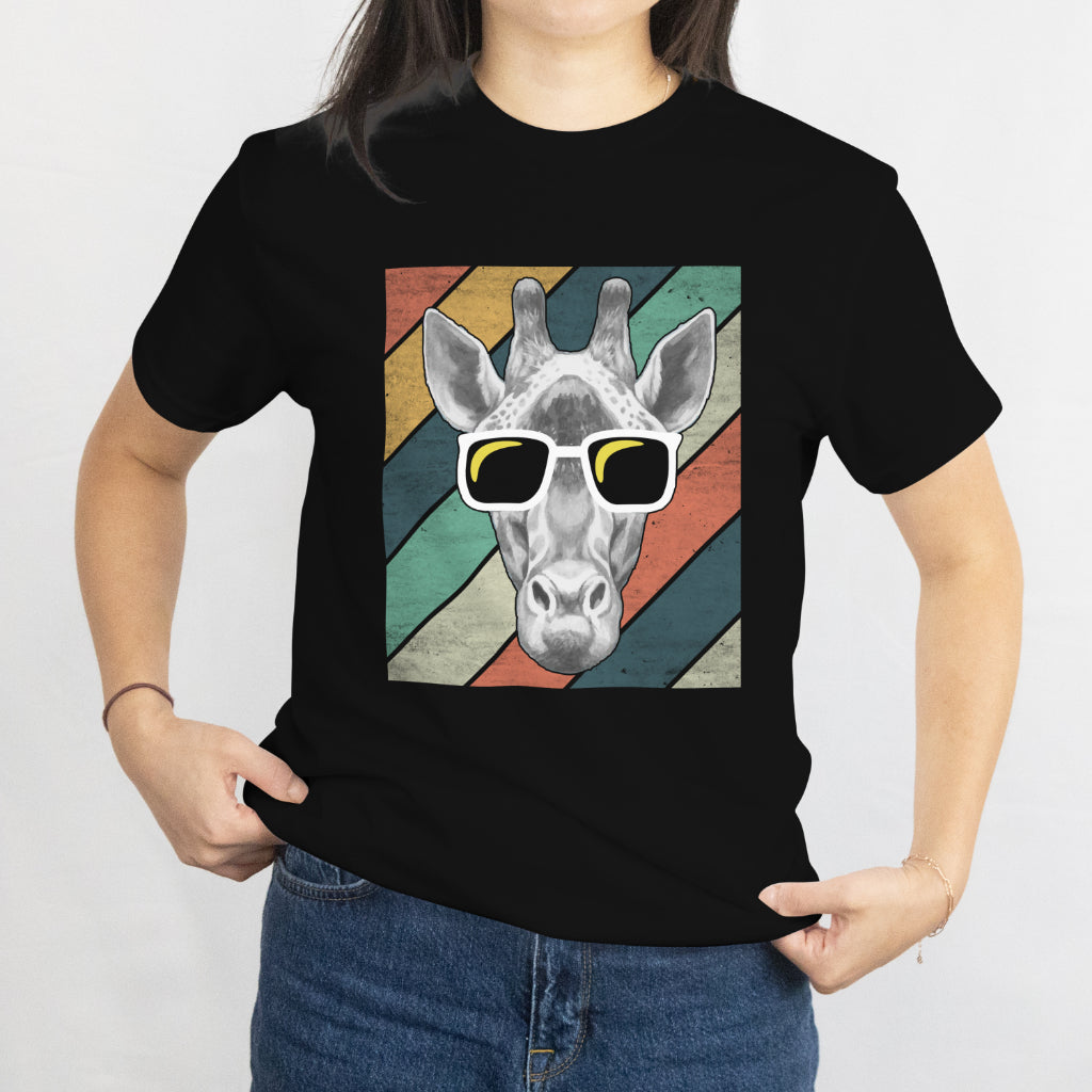 Giraffe Vintage Sunglasses T-Shirt - Retro Safari Animal Lover Tee, Funny Wildlife Unisex Tee, Printed in USA